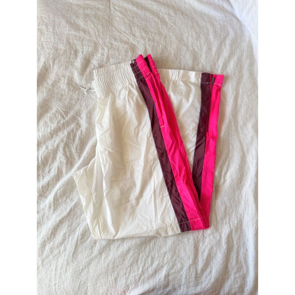 FP Movement by Free People White Track Pants with Pink Side Stripe